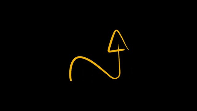 A video showcasing a bright yellow arrow pointing upwards in a dark background