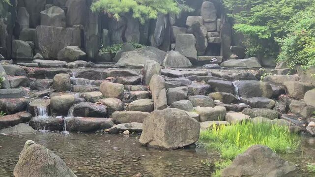 8K UHD Powerful Mountain Stream Water Crashing against Rocks with White Foam