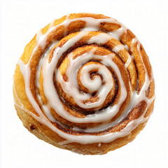 Fototapeta premium Delicious cinnamon swirl sweet pastry with white frosting isolated