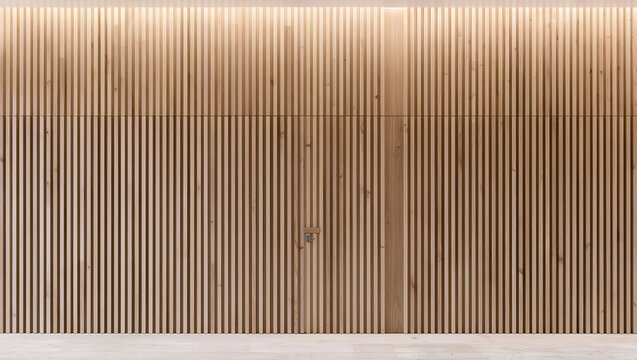 Modern Interior Wall Featuring Vertical Wooden Slat Paneling and Ambient Lighting