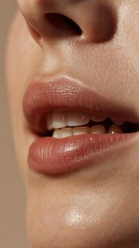 Close-up of mouth articulating speech. Lip reading concept.