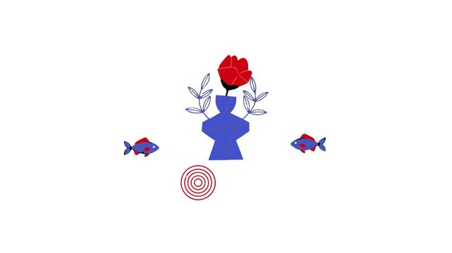 fish and flower flat design character motion video suitable to your fish, nature, brand, template, shop, advertise, display, marketing, business, and more