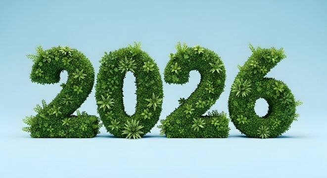 The year 2026 formed from lush green foliage