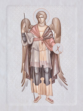 The Archangel Gabriel. Christian illustration in Byzantine style in pastel colors