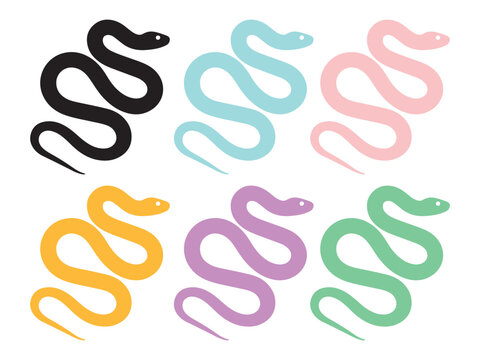 Colorful Snake Silhouette Bundle - Minimalist Serpent Vector Set for Logos and Patterns