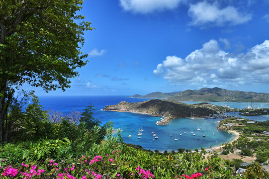 Caribbean island view of Antigua from Shirley Heights