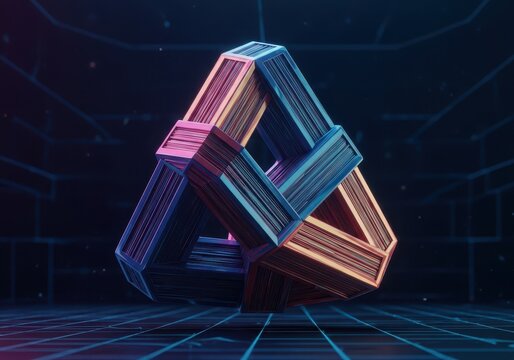 Abstract visualization of an impossible geometric shape representing continuity, repetition, and infinity in a digital space, road, connection, system