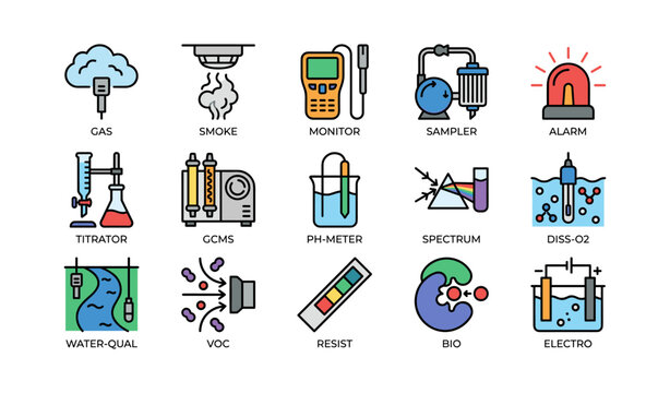 Lab measurement icons arranged on white background