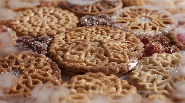 Close-up of Assorted Traditional Italian Biscotti Cookies Displayed Artistically.