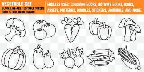 Vegetable  Black and White Line-Art Transparency Set © Sara Janim