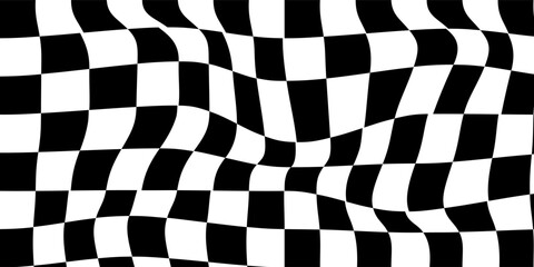 Obraz premium Dynamic racing finish background with waving checkered flag, high-speed motorsport concept, black and white grid pattern