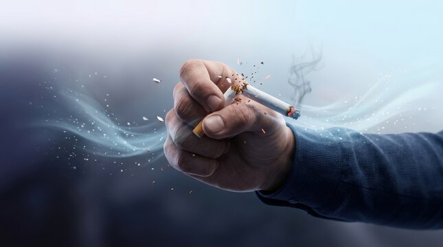 Hand Breaking Cigarette in a Moment of Decision During Addiction Recovery Journey