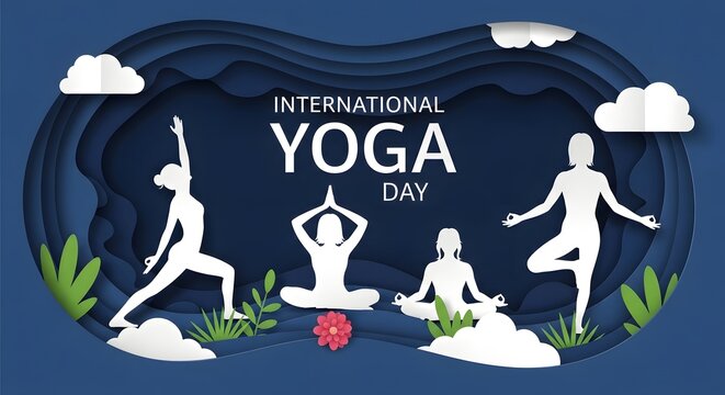 International yoga day illustration with silhouettes
