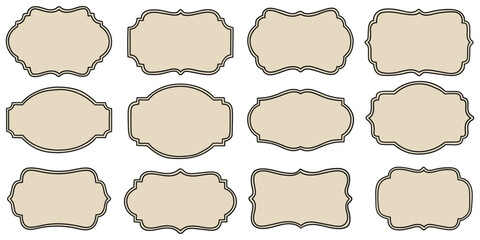Fototapeta premium Hand-drawn cartoon set of vintage label frames on a white background.