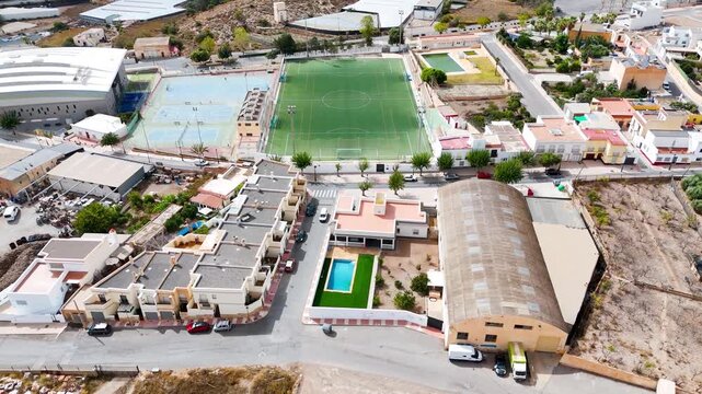 sport architecture pitch football soccer urban texture city town old modern building rural aerial drone view travel vacation - Dal&iacute;as, Andalusia, Spain - 2025