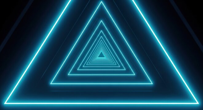 Abstract Neon Blue Triangle Tunnel Infinite Loop Background.