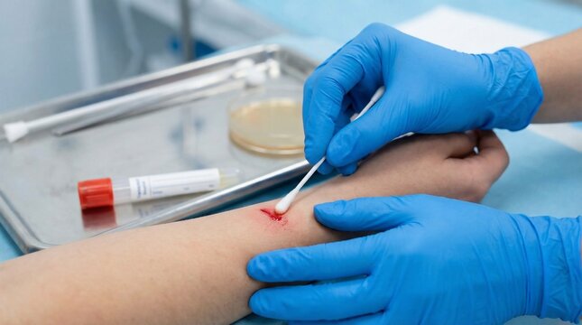 Medical professional collecting blood sample.