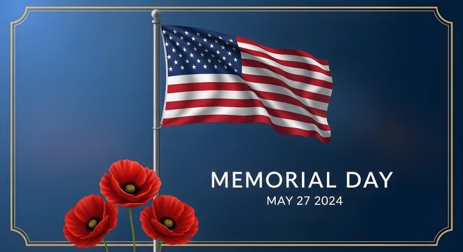 Memorial day remembrance american flag and red poppies