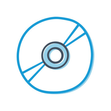 Digital disc icon, CD or DVD symbol, clean design, blue outline, white background