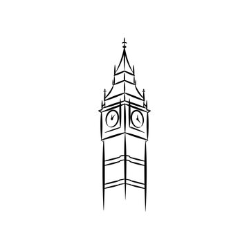 Big Ben Clock Tower Sketch, London Landmark, Vector Illustration