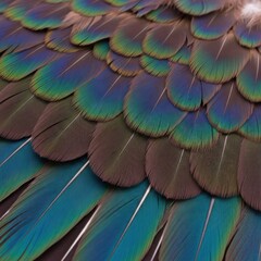Obraz premium Close-up Macro View of Iridescent Peacock Feathers Showing Detailed Texture and Color.