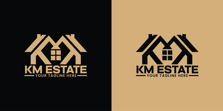 Art & Illustration Professional KM Estate logo featuring a modern K and M monogram design. Clean, minimal black and white style ideal for real estate agencies, property dealers, construction companies