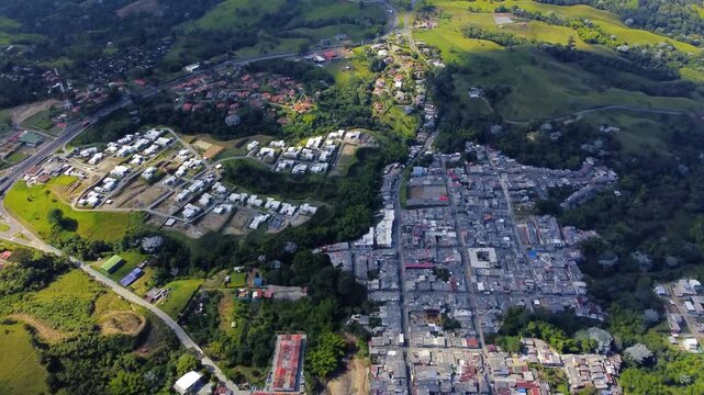 Aerial video footage of the town of Circasia, Quind&iacute;o, Colombia. Drone aerial view of Circasia