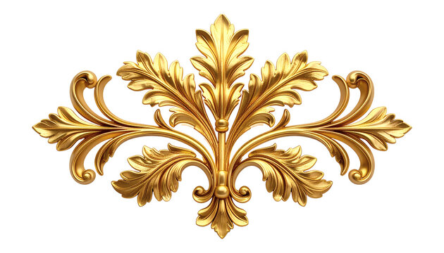 Luxurious golden ornate classical baroque acanthus leaf decorative flourish element with intricate symmetrical details and rich metallic texture, ideal for elegant design and ornamentation&nbsp;&nbsp;
