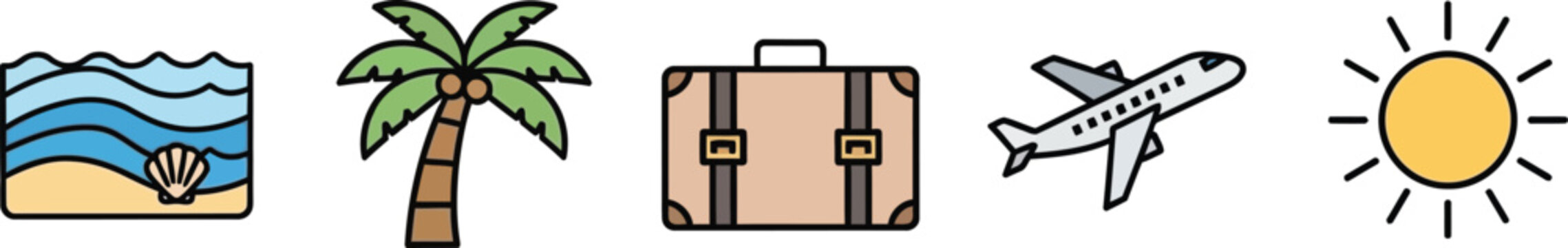 Suitcase is part of a tropical vacation collection for planning a summer.
