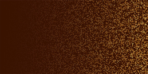 Fototapeta premium Warm brown gradient pixel scatter pattern, glowing square particles texture, abstract digital mosaic background, modern retro grain effect vector illustration