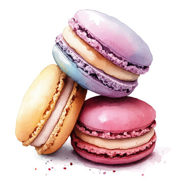 watercolor painting of Macarons graphic, isolated on a white background.
