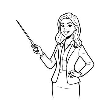 Businesswoman stands confidently while holding a pointing stick to indicate information during a professional presentation.