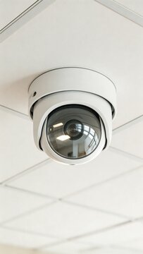 A security camera is mounted on a white ceiling with square tiles, providing a sense of safety and surveillance in an indoor setting.