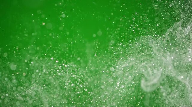 A mesmerizing video of sparkling green water with shimmering bubbles and droplets