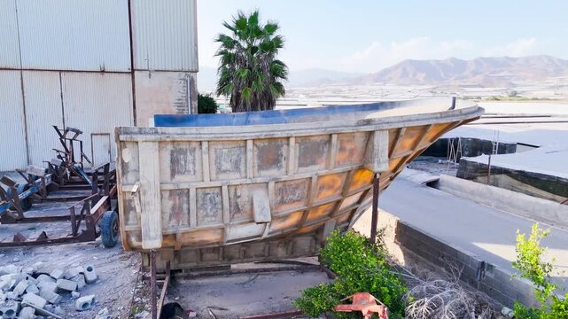 boat hull industry project navigation shape abandoned old industrial building navigating factory ruin grid form - Andalusia, Spain - 2025