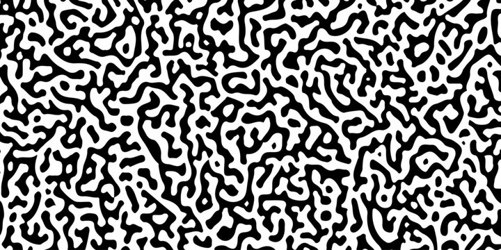 Seamless black and white organic Turing pattern, abstract reaction diffusion texture, liquid maze morphing background. A high-contrast, monochromatic abstract background, reaction-diffusion texture 
