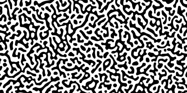 Seamless black and white organic Turing pattern, abstract reaction diffusion texture, liquid maze morphing background. A high-contrast, monochromatic abstract background, reaction-diffusion texture 