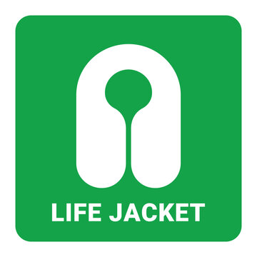 life jacket sticker, safety awareness sign, green square vector design element