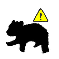 Asian black bear cub silhouette with warning sign, wildlife caution icon illustration © 衛助 鈴木