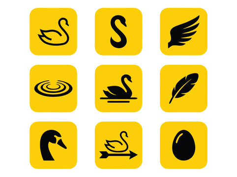 Swan Icon Set Yellow Background.