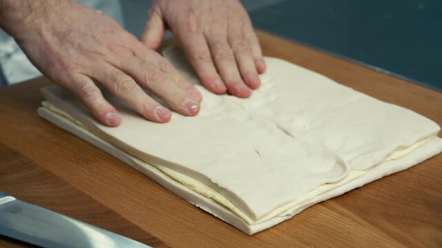 hands making folds for puff pastry