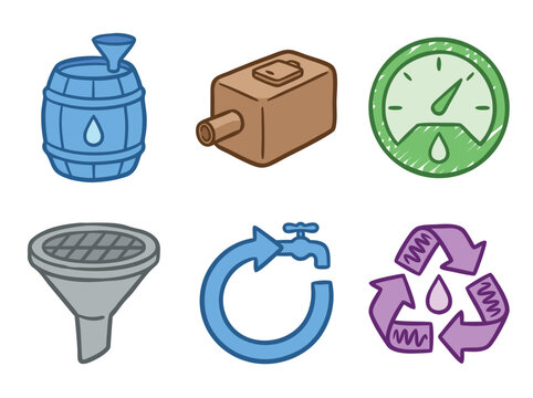 Water conservation and management icons.