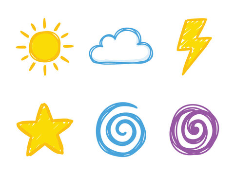 Weather and abstract doodle icons.
