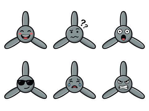 Wind Turbine Propeller Emoticon Set.