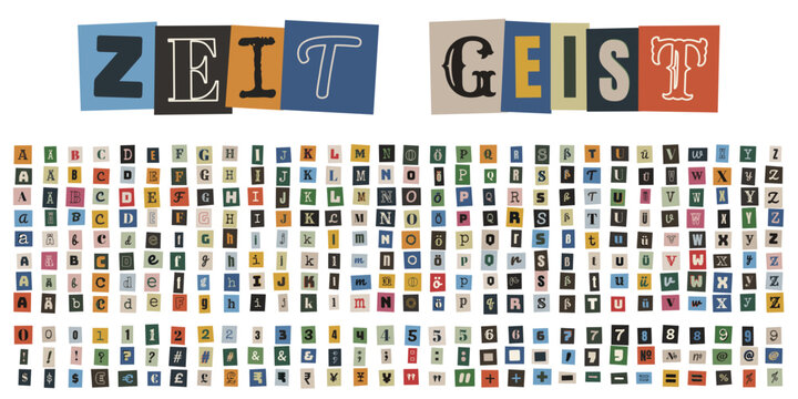 Zeitgeist Ransom Note Alphabet, Erpresserbrief Buchstaben Set, Vintage Zeitungsausschnitte Collage