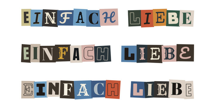 Einfach Liebe Schriftzug im Erpresserbrief Stil, Collage aus bunten Buchstaben