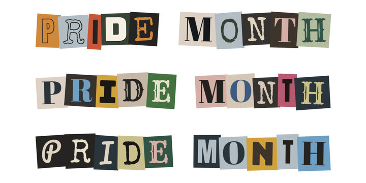 Pride Month Schriftzug im DIY Erpresserbrief Stil f&uuml;r LGBTQ Aktivismus und kreative Zine Designs