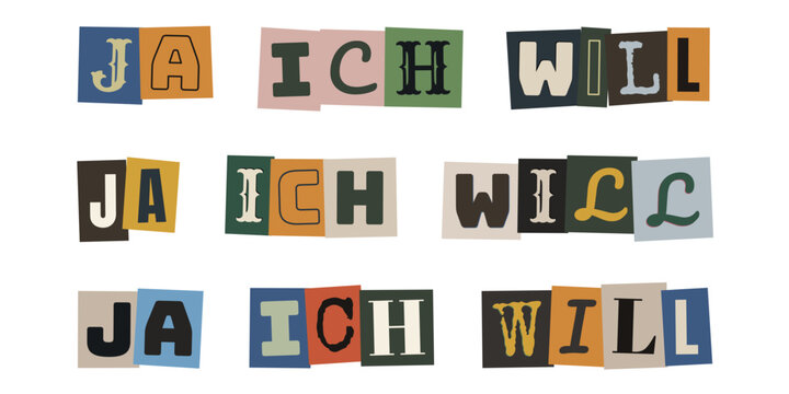 Ja ich will Schriftzug aus bunten Magazinbuchstaben f&uuml;r kreative Hochzeitskarten und DIY Einladungen