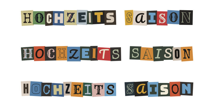 Hochzeits Saison Schriftzug im Erpresserbrief Stil f&uuml;r DIY Hochzeitsplanung und Einladungen