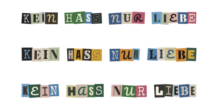 Kein Hass nur Liebe Schriftzug im Erpresserbrief Design f&uuml;r digitale Zivilcourage und gegen Hassrede